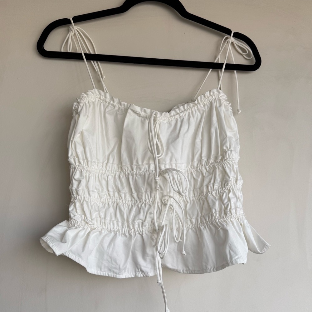 Elegant White Ruched Tank Top M